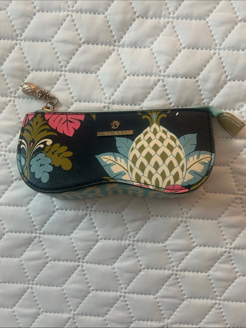 Spartina 449 Floral Pineapple Print Sunglass Case - Navy Multi
